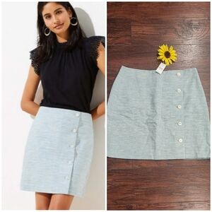 LOFT LINEN Light Blue Button-Front Skirt NEW!!